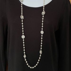 Premier Designs Pearls and Rhinestones Silver Necklace